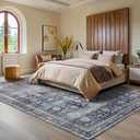 GarveeHome Area Rugs 3x5 Vintage Printed Floor Carpet with Non-Slip Backing, Stain-Resistant Oriental Throw Bedside Washable Farmhouse Low Pile Rugs for Living Room, Bedroom, Office, Blue (Denim / Multi)