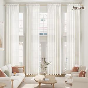 Joywell Extra Long Linen Sheer Curtains 132 Inches Length Long for High Tall Ceiling Living Room,Rod Pocket Light Filtering Drapes for 2 Story Large Window Bedroom,W52 x L132,Natural Beige,1 Panel