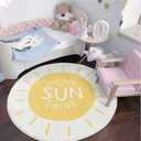 Poowe Sunshine Soft Plush Round Rug for Kids Room - 2.6 ft Alphabet Non Slip Nursery Bedroom Playroom Washable Classroom ABC Circle Rug for Kids Baby Toddlers