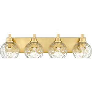 Bathroom Light Fixtures Over Mirror, 26" Brushed Gold Bathroom Vanity Light with Clear Hammered Glass Globe Shade, 4-Light Modern Sconces Wall Lighting, VL200-BG-CL-4