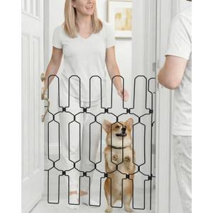 Retractable Dog Gate for Front Door 26" Wide 30.7" Tall Automatic Retractable Dog Barrier to Keep Pets Secure When Door Opens/Closes, Hardware Mount Front Door Barrier for Small/Large Dogs, Indoor (Black)
