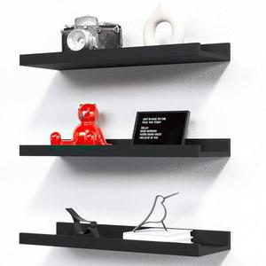 RICHER HOUSE 4Set Floating Shelves for Wall, 16 inches Black Wall Mounted Shelves with Lip for Storage, Display Picture Ledge Shelf for Bedroom Bathroom Kitchen Living Room Decor, Modern Black