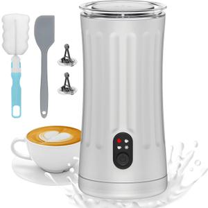 Electric Milk Frother, 4-in-1 Milk Steamer and Frother, 8.1oz/240ml Automatic Warm and Cold Foam Maker, Auto Shut-Off Frother for Coffee, Latte, Cappuccino, Macchiato(White)