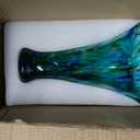 9.8" Tall Teal Blue Hand Blown Glass Vases for Home Decor,Modern Wide Mouth Ruffle Flower Vase Table Centerpieces,Colored Coastal Sea Glass Art for Bookshelf,Bathroom,Counterto,Wedding