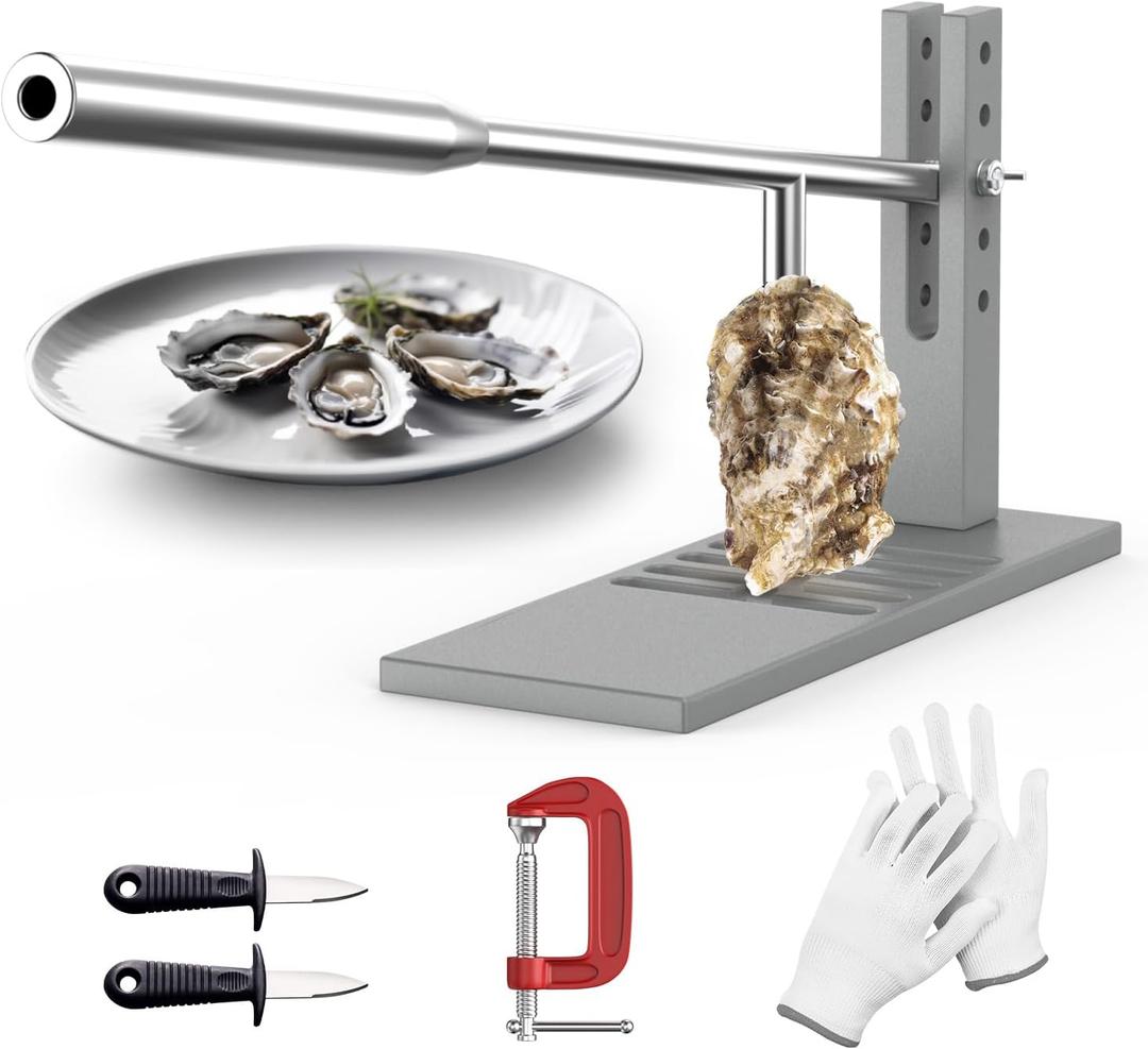 Stainless Steel Oyster Shucker Tool,Portable Oyster Shucking Knife,Easy to Use Oyster Knife,Oyster Opener Machine for Home Use, Including Two Oyster Shucking Knife, a pair of Glove and one G-Clamp