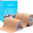 OK TAPE PRO Original Kinesiology Tape Pre-Cut Strips, Latex Free Elastic Athletic Tape Roll, 2in16ft 2Rolls,Beige+Beige