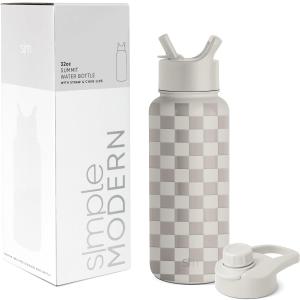 Simple Modern Water Bottle with Straw and Chug Lid Vacuum Insulated Stainless Steel Metal Thermos Bottles | Reusable Leak Proof BPA-Free Flask for Sports Gym | Summit Collection | 32oz, Checkmate | with Straw, and Chug Lid, Vacuum Insulated, Metal, Thermos Bottles, Reusable