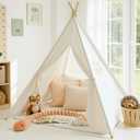 Sumbababy Teepee Tent for Kids Indoor - Toddler Play Tent Washable Tipi Sleepover Tents with Lights for Girls & Boys - Foldable Playhouse Gift Toys