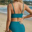 Amy Babe Women's High Waisted Bikini Sets Push Up Twist Front Spaghetti Straps Ruched Two Piece Swimsuit Bathing Suit, M
