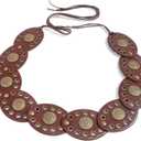 Mealah Wide-Disc-Hollow-Belt for Women - Boho Concho Lace-up PU-Leather Waist Belt for Dress Jeans