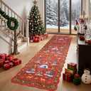Christmas Runner Rug 2x8 Red Scalloped Runners for Hallways, Indoor Non-Slip Washable Bathroom Entryway Carpet, Holiday Winter Tree Soft Floor Rugs for Bedside Home Decor