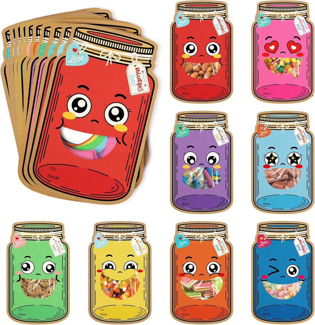 ONFAON Valentines Day Cards for Kids School - 48 Pack Valentine Day Gift Cards with Treat Bag, Perfect Classroom Exchange Gifts for Kids, Fun & Colorful Designs(Candy Not Included)