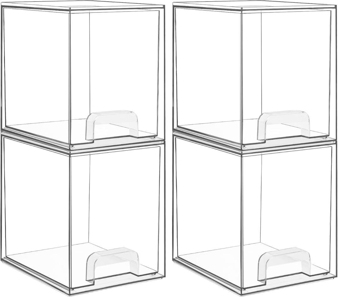 Vtopmart Clear Stackable Storage Drawers, 4 Pack Tall Plastic Organizers