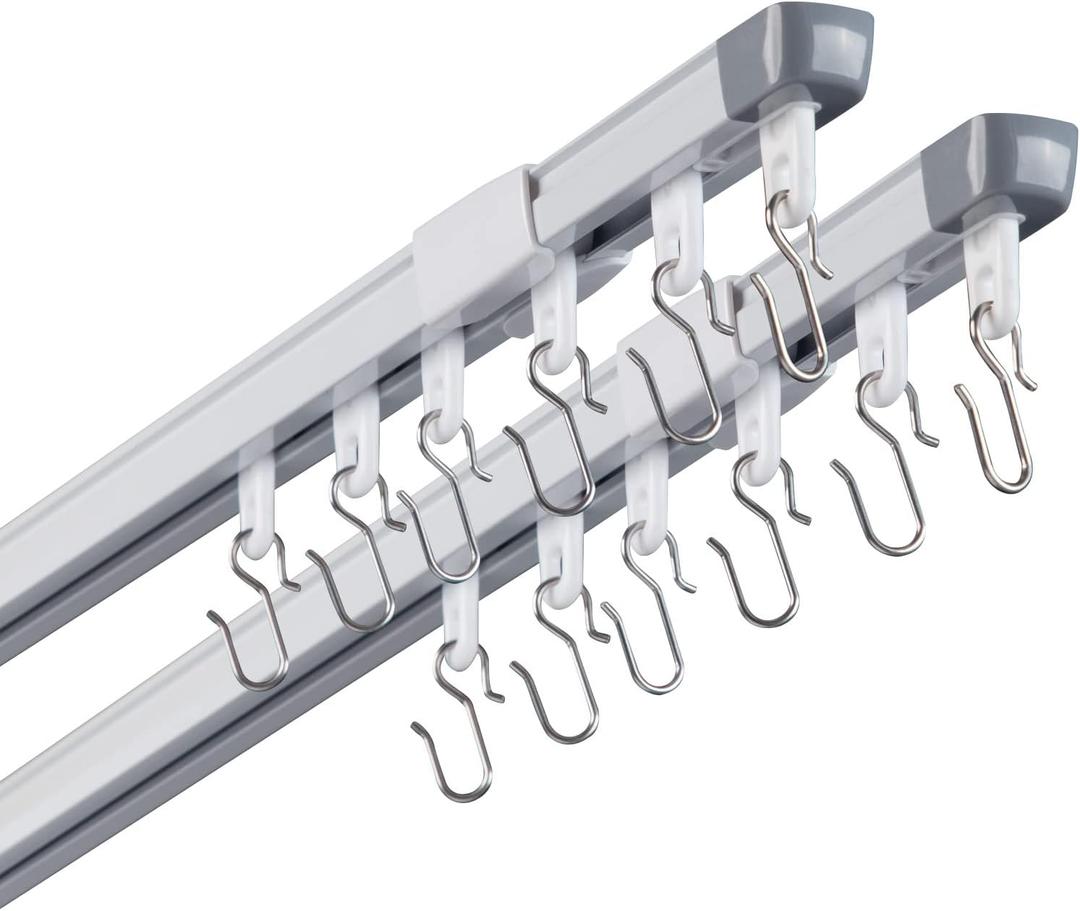 ACMEART Ceiling Curtain Track,Retractable Ceiling Track for Curtains,2.8-5.2ft,Room Divider Curtain Rod,Ceiling Rails Set with Silent Rollers and Hooks for Living room/Bedroom/Shower/RV,2 Sets