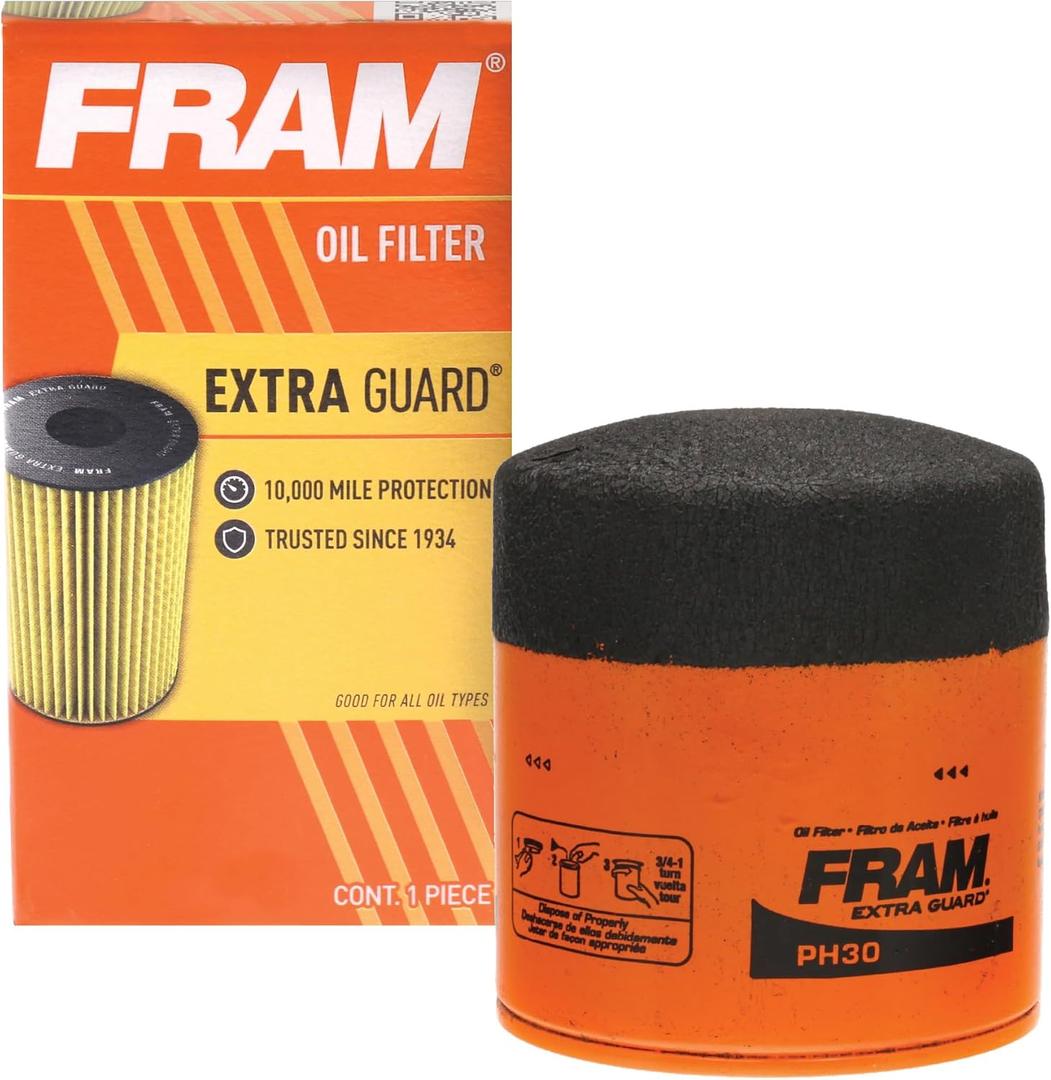 FRAM Extra Guard PH30 10K Mile Change Automotive Replacement Interval Spin-On Engine Oil Filter for Select Vehicle Model Years, Vehicle Engine Protection Oil Filter for Everyday Drivers (No Size)