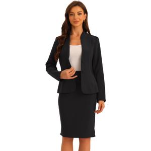 Allegra K Suits 2 Piece Skirt Set for Women's Business Office Outfits Collarless Blazer Pencil Skirts Suit Sets (3X-Large, Black)