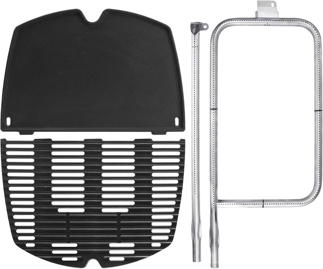 65032 Grill Burner Tube, 7646 Cast Iron Grates and 6506 Griddle for Weber Q300, Q320, Q3000, Q3200 Series, 57060001, 586002 Grills. (22" x 11" x 3")