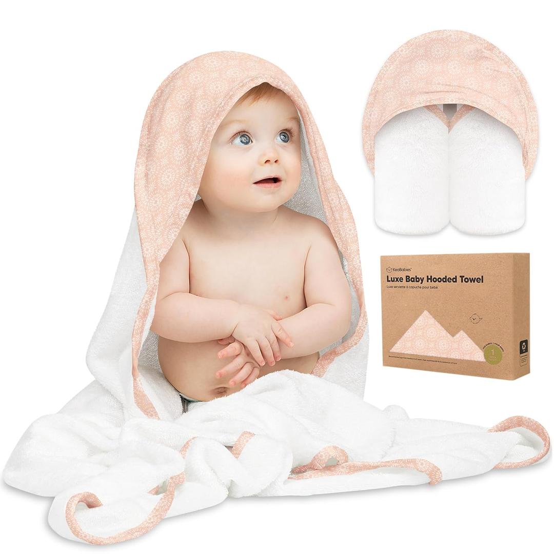 KeaBabies Hooded Baby Towel for Newborn - Viscose Derived from Bamboo Large Baby Bath Towels with Hood for Boys, Girls, Toddler, Extra Absorbent & Soft Newborn Bath Essentials (Crystal)