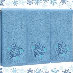 3 Pcs Winter Hand Towels for Bathroom Blue Snowflake Hand Towels Let It Snow Embroidered 100% Cotton Soft Absorbent Decor for Holiday Kitchen,13.7 x 29.5'(Blue,Let It Snow)