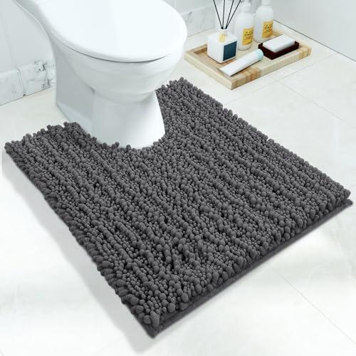 Yimobra Toilet Rug U Shaped Washable 24x20 Inch - Ultra Soft Absorbent Chenille Bath Rugs for Toilet, Quick Dry & Machine Washable, Non Slip Contour Bathroom Mat, Dark Gray 2Pack