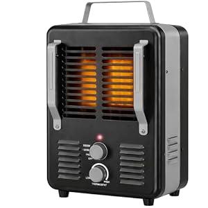 Comfort Zone Electric Portable Milkhouse Style Utility Space Heater with Adjustable Thermostat, Overheat Protection, and Safety Tip-Over Switch, Ideal for Garage or Greenhouse, 1,500W, CZ798BK