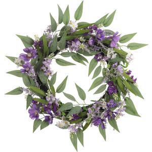25-Inch Spring Wreaths for Front Door Lavender Wreath Purple Flower Wreath with Daisy, Artificial Wildflowers Greenery Leaves Summer Wreath Door Wreath for Porch Wall Window Indoor Outdoor Home Decor
