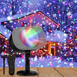 Christmas Snowfall Projector Lights Outdoor, Waterproof RGBW LED Snow Projector with Remote, Rotating Falling Snow Dots Light Show for House, Garden, Yard, Club, Xmas Decorations