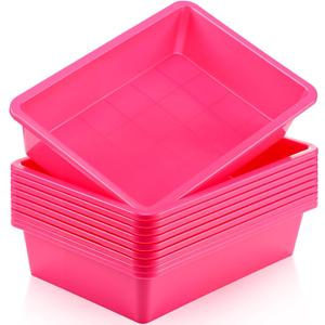 Hoteam 10 Pcs Flat Storage Organizer Tray Bin Paper Tray for Classroom Plastic Stackable File Organizer for School Office Teacher Book Organization(Dark Pink,13.78 x 9.84 x 3.15 Inch)