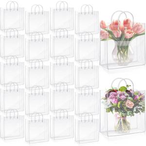 LEIFIDE 50pcs Clear Plastic Gift Bags with Handles PVC Reusable Transparent Totes Bags for Goodie Candy School Birthday Party(11 x 11 x 3.9 Inch)