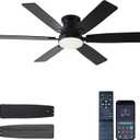 52 inch Black Ceiling Fans with Lights and Remote - Flush Mount Low Profile Ceiling Fan with Light, Reversible, 3CCT, Dimmable, Modern Indoor Ceiling Fan for Bedroom Living Room, Covered Patios