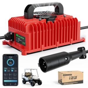 10L0L 15 Amp Golf Cart Charger for Club Car DS Precedent 48 Volt, Golf Cart Battery Charger Fit for Lead Acid, Lithium, Maintenance-Free Battery with Upgraded 3-Pin Round Plug, Support APP Bluetooth (Red)