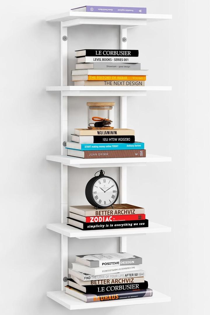 Harwaya White 5 Tier Wall Shelf Unit for Shoes Display, Lack Wall Bookshelf for Bedroom, Vertical Tiered Floating Book Shelves for Office Living Room Bathroom Vanity Kitchen Closet Purses Bags, Large