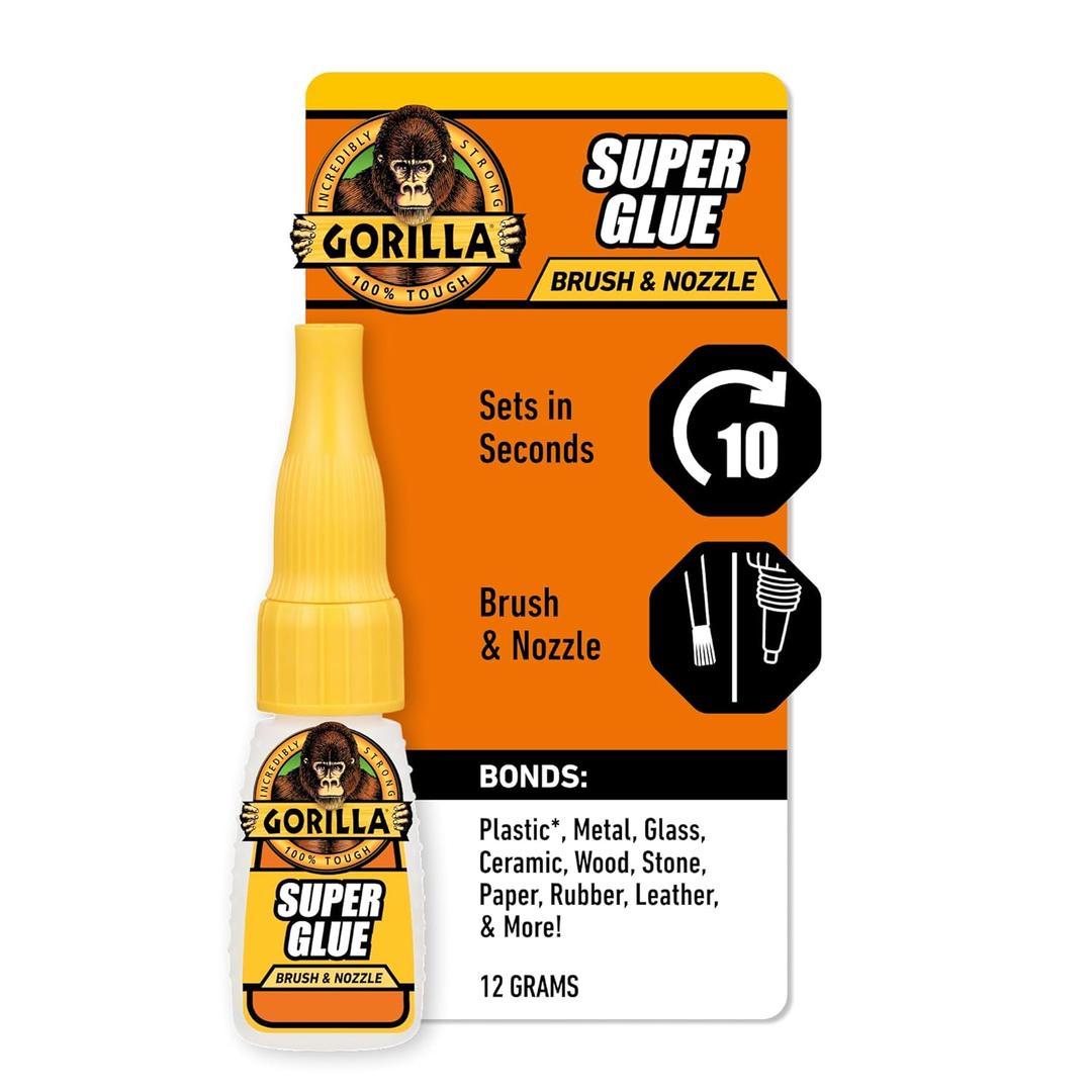 Gorilla Super Glue with Brush & Nozzle Applicator, Clear Glue, 12 Gram (Pack of 2) - All Purpose and Fast Setting for Projects and Repairs