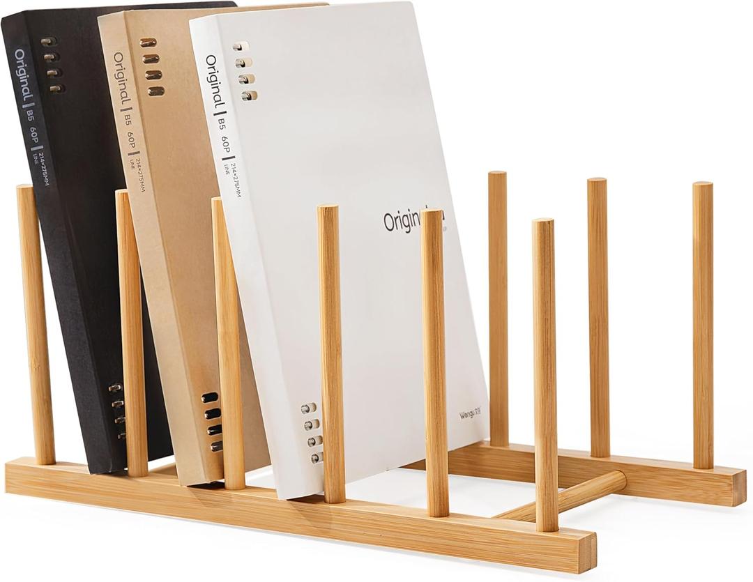 HBlife Desk File Organizer 5 Section Upright File Sorter, 1 Pack Bamboo File Holder for Home, Office & School