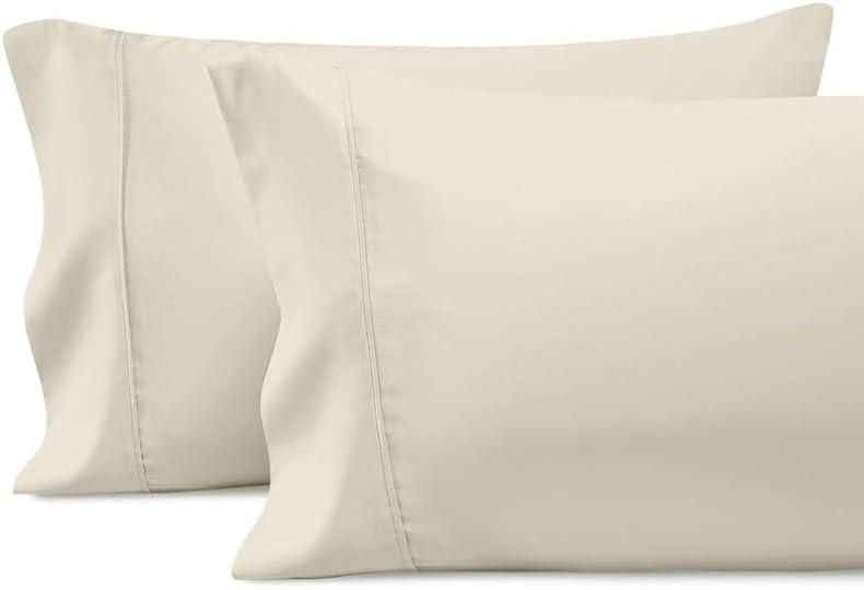 Pizuna Pure 100% Cotton Pillow Cases Queen Size Set of 2 New Ivory, 800 Thread Count Long Staple Cotton Thick Sateen with Stylish 4inch Hem (Combed New Ivory Cotton Pillow Cases Queen)