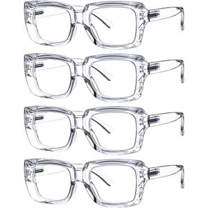 Eyekepper 4 Pack Stylish Reading Glasses Women - Oversized Square Readers Transparent +3.00