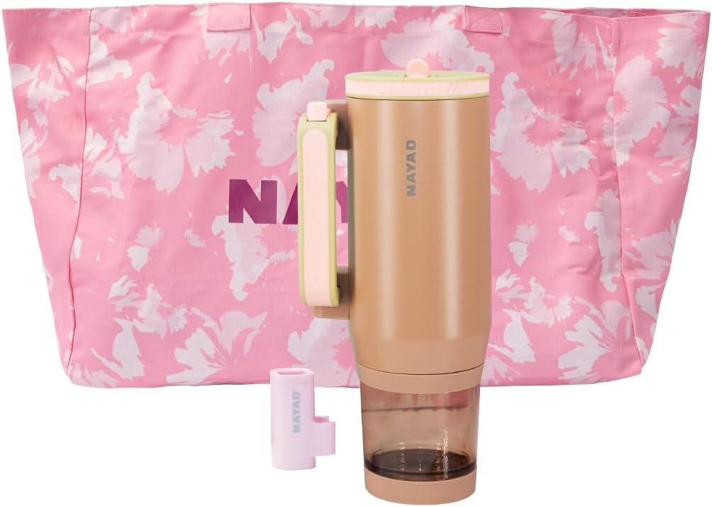 NAYAD Insulated Tumbler with Foldable Handle & Detachable Snack Box - 23oz Stainless Steel Travel Mug with Straw Lid,Leak-Proof Design for Travel,Gym,Gift for and women Daily UseLight brown