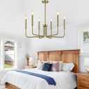 Lynnoland Brass Chandelier, 6-Light Farmhouse Chandeliers for Dining Room Lighting Fixtures Hanging, Vintage Candle Pendant Light Light Fixture for Bedroom, Kitchen, Foyer and Living Room