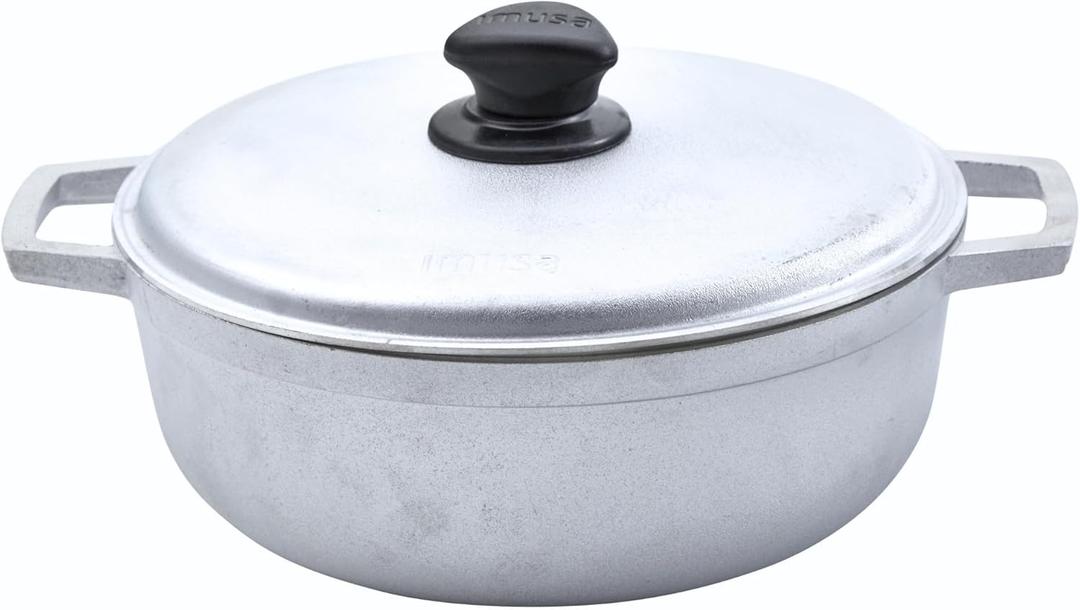 IMUSA 2.6 Quart Traditional Natural Made in Colombia Caldero with Lid for Cooking and Serving, Silver (2.6 Qt)