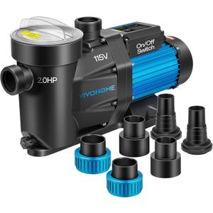VIVOHOME Self Primming in/Above Ground Swimming Pool Pump w 1.25'' & 1.5" & 2.0'' Unions Energy Saving w/Strainer Baske, 6950 GPH