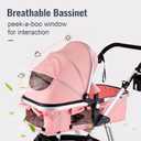 Hagaday Baby Stroller, 2-in-1 Reversible Toddler Seat with Bassinet Mode, Foldable Infant Stroller with Canopy, One Button Brake, Adjustable Handle, Newborn Pushchair(Pink)