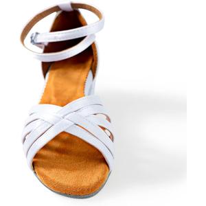 Tan Girls Latin Dance Shoes Women Low Heels Tango Salsa Ballroom Shoes, White , 10
