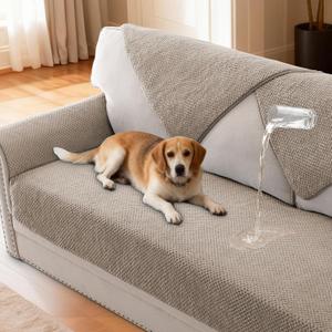 H.VERSAILTEX Waterproof Couch Cover Plush Sofa Cover with Strap Soft Anti Slip Sofa Slipcovers for 4 Cushion Sofa Couch Protector Cover for Dogs Cats Kids,36x84'',Khaki