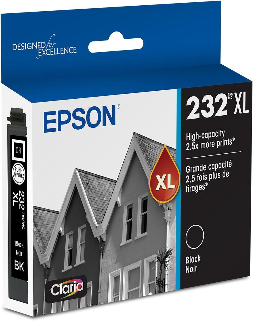 EPSON 232 Claria Ink High Capacity Black Cartridge (T232XL120-S) Works with WorkForce WF-2930 ,2950 and Expression XP-4200, 4205