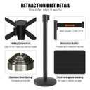 kaiyomi 2 Pack Stanchions with Retractable Belts, 11 Feet Crowd Control Posts Retractable Belt with Buffer Device, Heavy-Duty Base Stanchions Barriers Set (Black) (Black)
