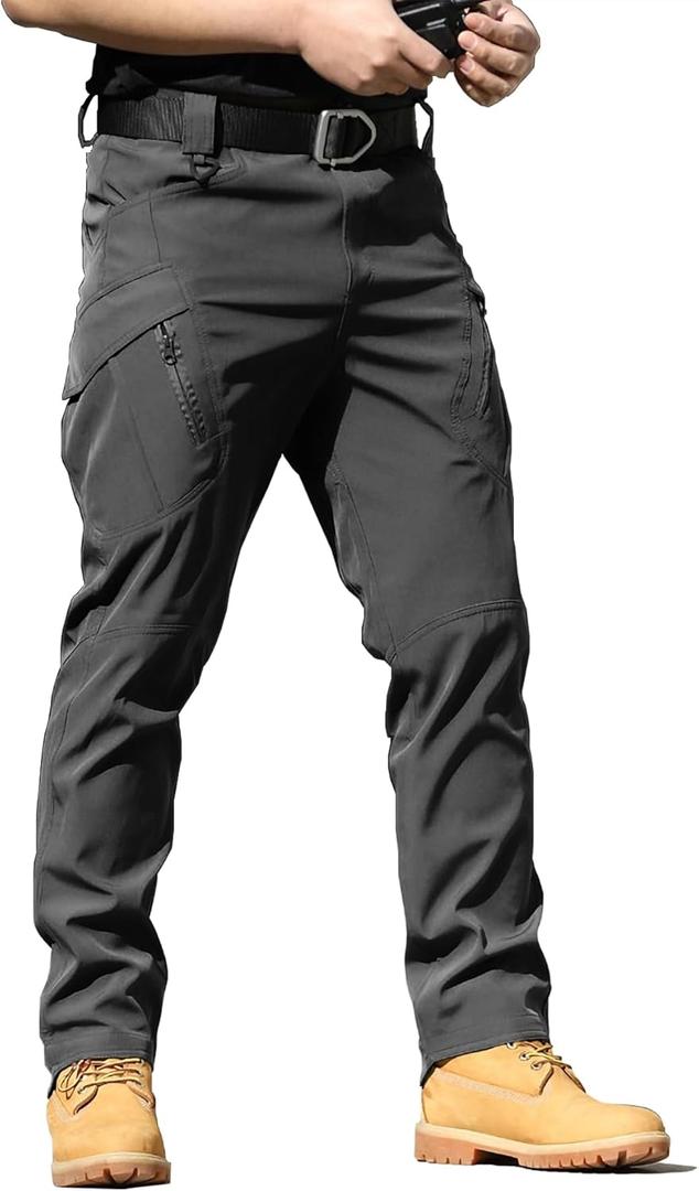 AUTIWITUA Men's Tactical Cargo Pants Water Resistant Lightweight Hiking Pants Outdoor Work Pants with Multi Pockets(No Belt) (Dark) S 