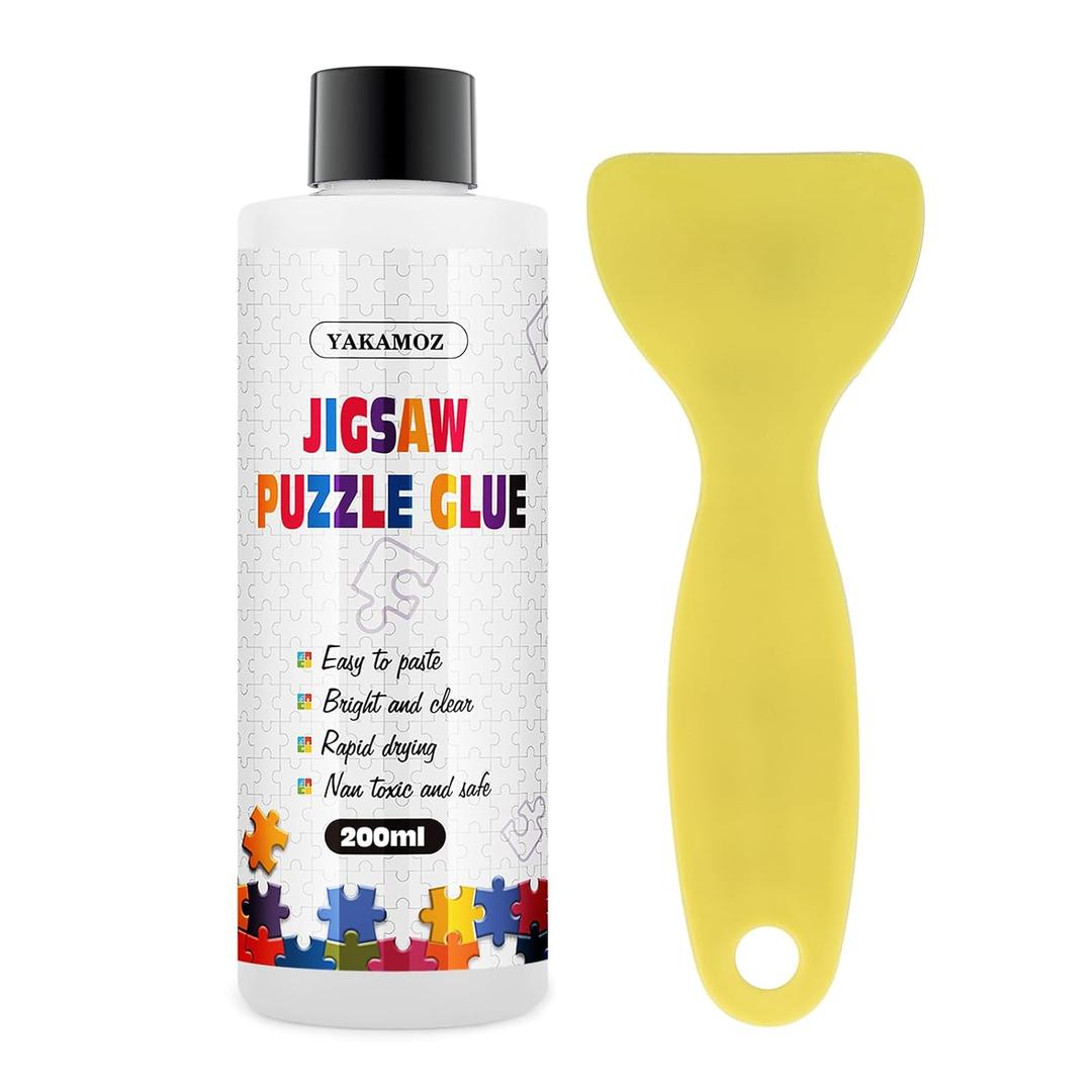 YAKAMOZ Clear Jigsaw Puzzle Glue with Precision Applicator  Non-Toxic, Quick Dry & Water-Soluble for Puzzles up to 5000 Pieces (200ML)