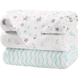 Little Grape Land Muslin Swaddle Blankets 47''x47'' 3 Pack, 100% Cotton Large Size Baby Swaddles for Newborn, Soft Breathable Baby Blankets for Newborns, Green