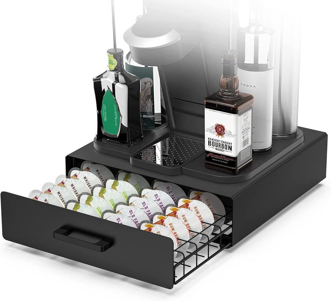 Storage Drawer for Bartesian Pods, ZECENN Cocktail Pod Holder for Bartesian Capsules Compatible with Bev by BLACK+DECKER Cocktail Machine, Hold 40 Pods, Countertop Organizer Bar Accessories- Black