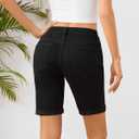 OFLUCK Shorts for Women Mid Rise Roll Cuff Bermuda Stretch Denim Jean Shorts (Black)